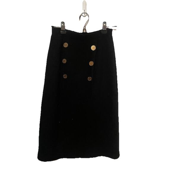 Adolfo New York Vintage Black Skirt With Gold Button Details Wool - Picture 1 of 8
